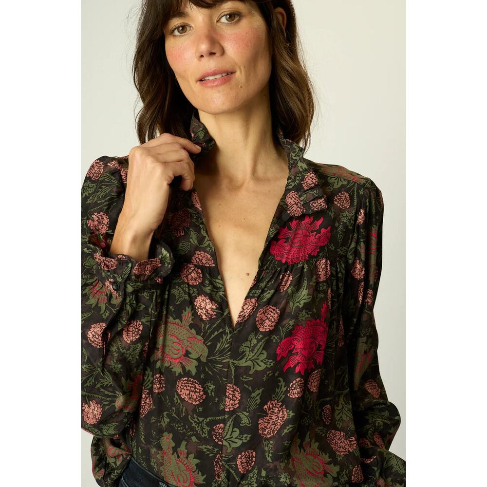 Natalie Martin Tolan Dark Floral Silk Blouse - S